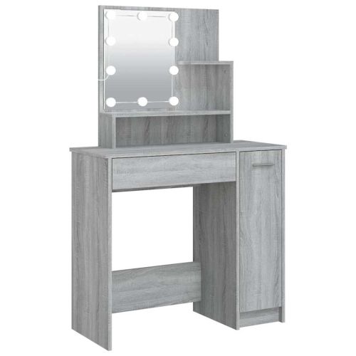 Тоалетка с LED, сив сонома, 86,5x35x136 см
