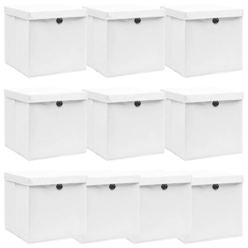 Кутии за съхранение с капаци 10 бр бели 32x32x32 см плат