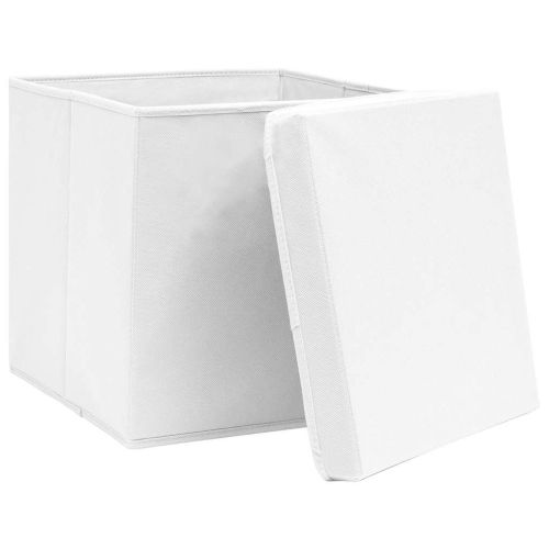 Кутии за съхранение с капаци 10 бр бели 32x32x32 см плат