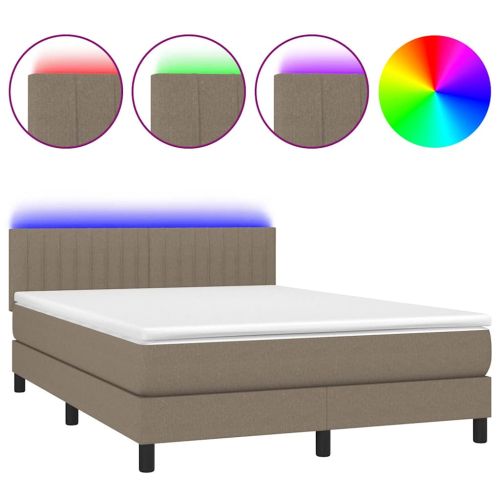 Боксспринг легло с матрак и LED, таупе, 140x190 см, плат