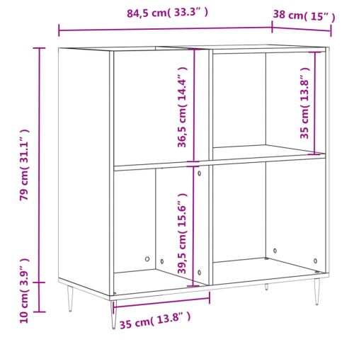 Шкаф за винилови плочи бял гланц 84,5x38x89 см инженерно дърво