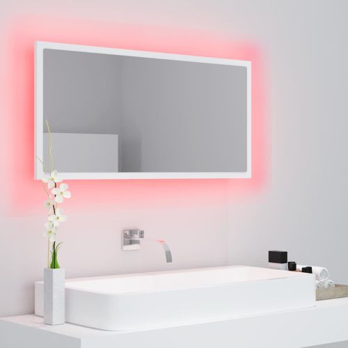 LED огледало за баня, бяло, 90x8,5x37 см, акрил