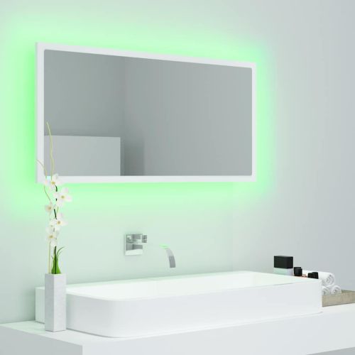 LED огледало за баня, бяло, 90x8,5x37 см, акрил