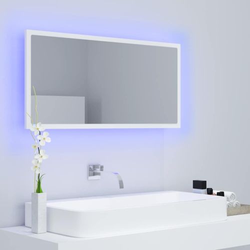 LED огледало за баня, бяло, 90x8,5x37 см, акрил
