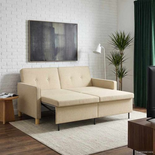 Разтегателен диван с матрак Кремаво Текстил