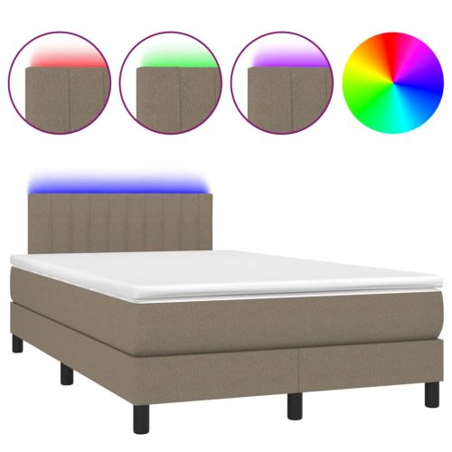 Боксспринг легло с матрак и LED, таупе, 120x190 см, плат