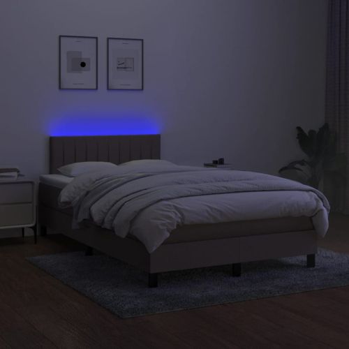 Боксспринг легло с матрак и LED, таупе, 120x190 см, плат
