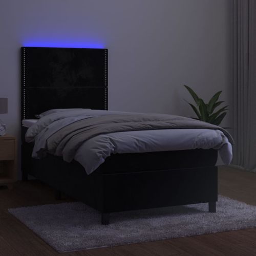 Боксспринг легло с матрак и LED, черно, 90x190 см, кадифе