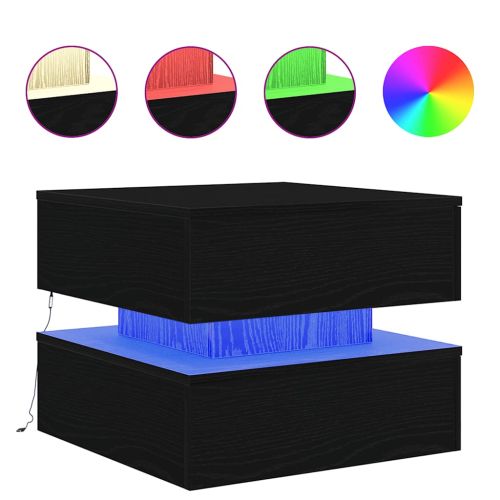 Маса за кафе с LED осветление, черна дъб, 50x50x40 см