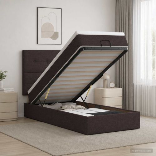 Отоман с матрак и LED Тъмен кафяв 100 x 200 cm Текстил