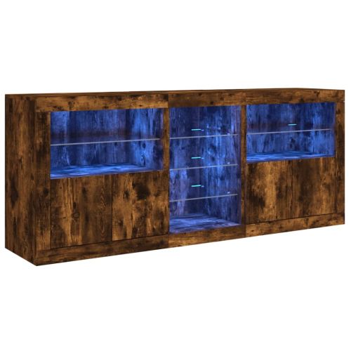Сайдборд с LED светлини, oпушен дъб, 162x37x67 см