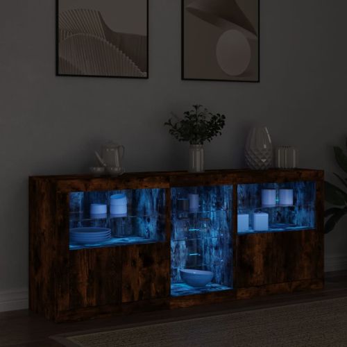 Сайдборд с LED светлини, oпушен дъб, 162x37x67 см