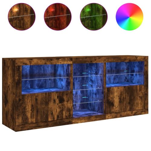 Сайдборд с LED светлини, oпушен дъб, 162x37x67 см