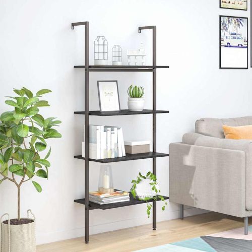 Етажерка стълба с 4 рафта черна 64x35x152,5 см