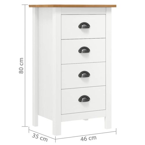 Сайдборд Hill бял 46x35x80 см борово дърво масив