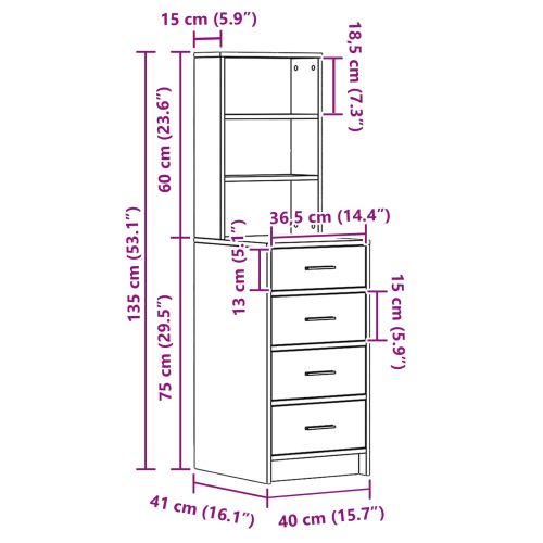 Висок шкаф Опушен дъб 40 x 41 x 135 см Инженерна дървесина