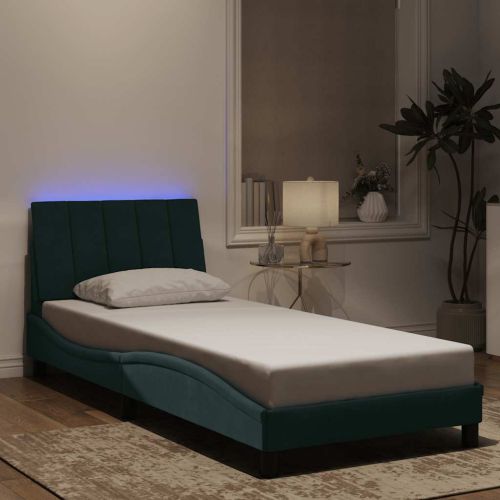 Рамка за легло с LED осветление без матрак Hanko, тъмнозелена, 90x190 см, кадифе