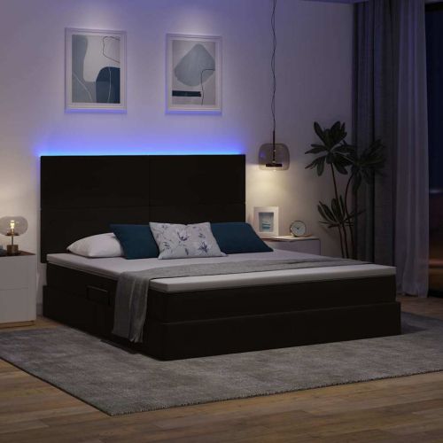 LED легло за съхранение с матрак Черно 160 x 200 cm Кадифе