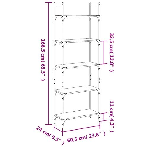 Етажерка 5 нива кафяв дъб 60,5x24x166,5 см инженерно дърво