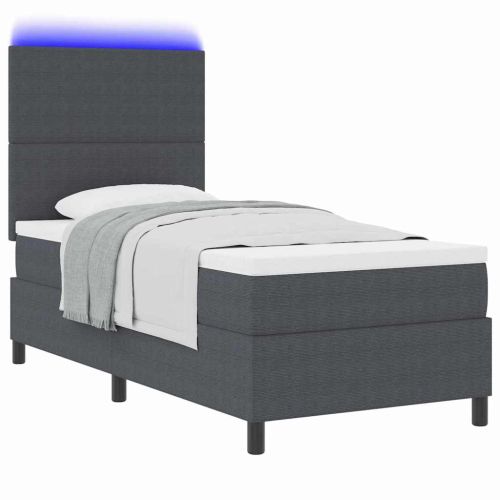 LED кутия за пружини с легло Тъмен сив и бял 100 x 200 cm