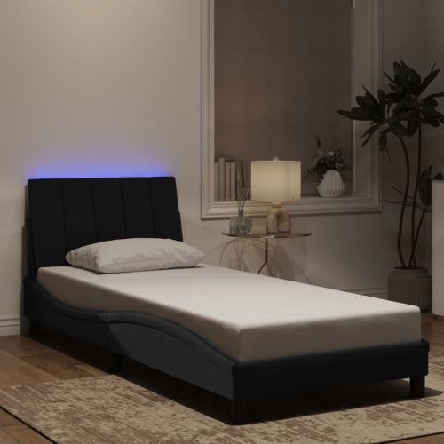 Рамка за легло с LED осветление без матрак Hanko, черна, 80x200 см, кадифе