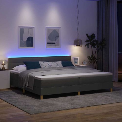 LED кутия за пружини с легло Тъмен сив 200 x 200 cm текстил