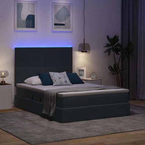 LED легло за съхранение с матрак Тъмносиво 140 x 190 cm Кадифе