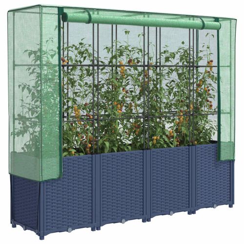 Повдигнато легло с покривало за оранжерия, ратанова имитация, 160x40x153 см