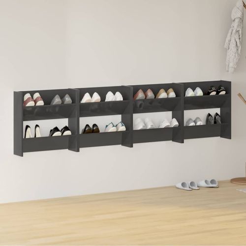 Шкафове за обувки 4 бр сив гланц 60x18x60 см инженерно дърво