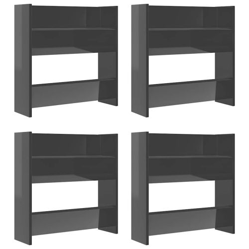 Шкафове за обувки 4 бр сив гланц 60x18x60 см инженерно дърво