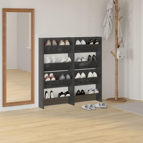 Шкафове за обувки 4 бр сив гланц 60x18x60 см инженерно дърво