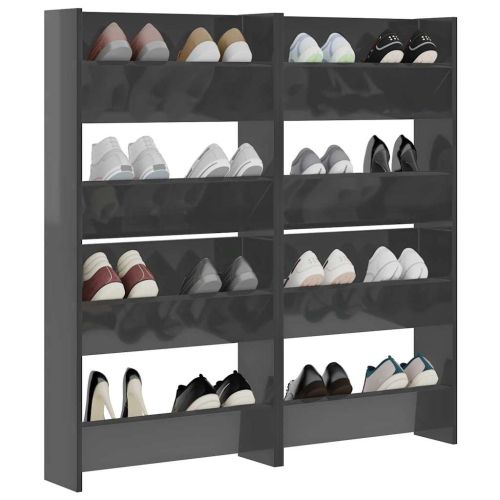 Шкафове за обувки 4 бр сив гланц 60x18x60 см инженерно дърво