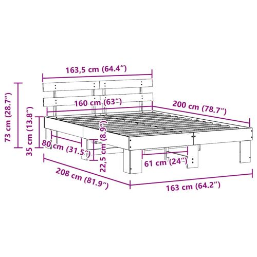 Рамка за легло с таблото Бяло 160 x 200 cm Солидно борово дърво
