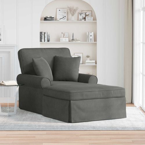 Шезлонг с пола 3 бр. Тъмен сив Кордюрова тъкан 91 x 157 x 91 см