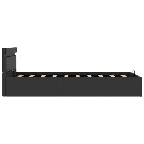 Легло с повдигащ механизъм и LED черно еко кожа 90x200 cм