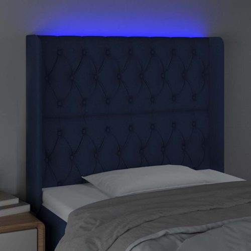 LED горна табла за легло, синя, 93x16x118/128 см, плат