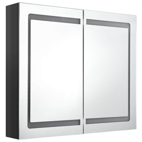LED шкаф с огледало за баня, сияйно черно, 80x12x68 см