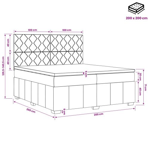 Континентално легло с матрак Светлосиво 200 x 200 cm Текстил