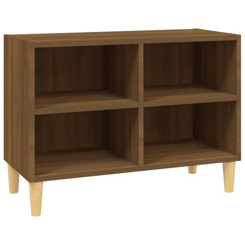ТВ шкаф с крака от масивно дърво, кафяв дъб, 69,5x30x50 см