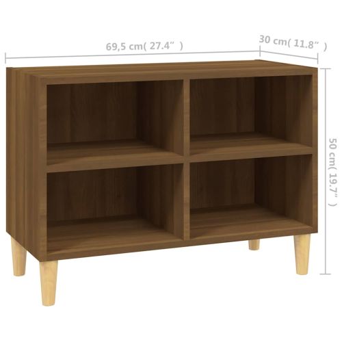 ТВ шкаф с крака от масивно дърво, кафяв дъб, 69,5x30x50 см
