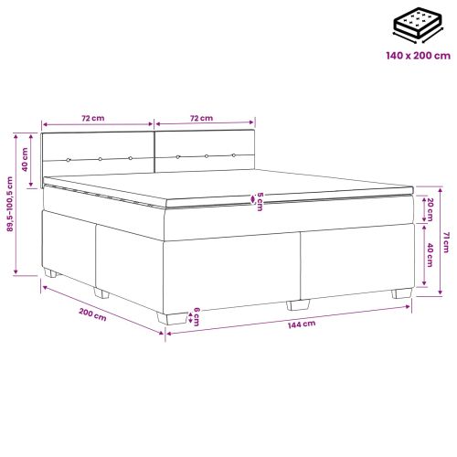 Континентално легло с матрак Тъмносиво 140 x 200 cm Кадифе
