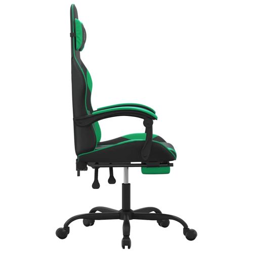 Гейминг стол с опора за крака, черно и зелено, изкуствена кожа