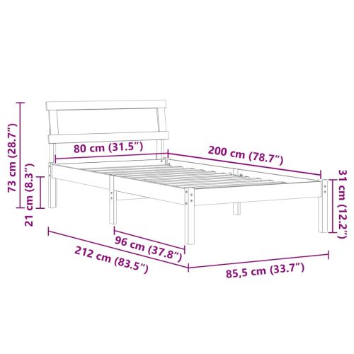 Рамка за легло Кафяво 80 x 200 cm Солидно борово дърво