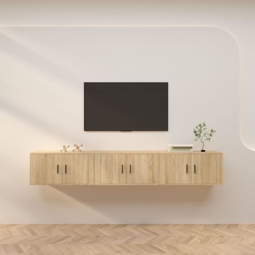 ТВ шкафове за стенен монтаж, 3 бр, сонома дъб, 80x34,5x40 см