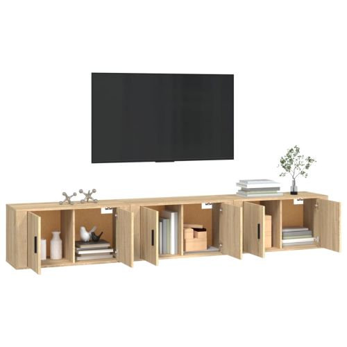ТВ шкафове за стенен монтаж, 3 бр, сонома дъб, 80x34,5x40 см