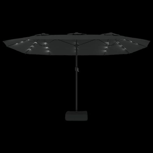 Градински чадър с двоен покрив и LED, черен, 449x265 см