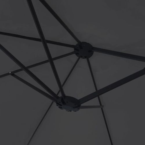 Градински чадър с двоен покрив и LED, черен, 449x265 см
