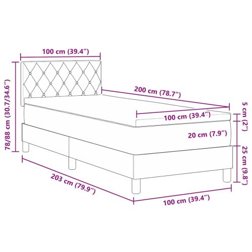 Легло с пружинирана основа Светлосиво 100 x 200 cm Кадифе