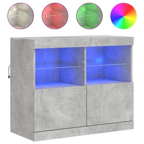 Сайдборд с LED светлини, бетонно сив, 81x37x67 см