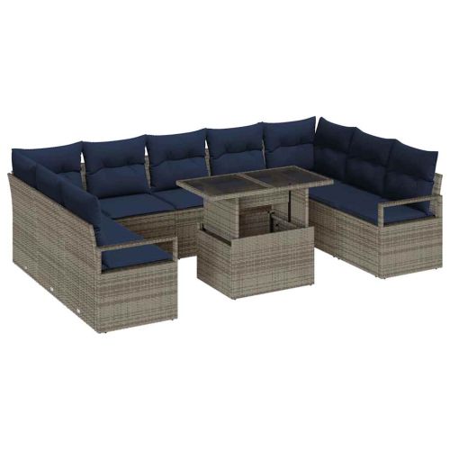 Градински Софа Комплект 10 бр. 9-Брой места Сив и тъмен син